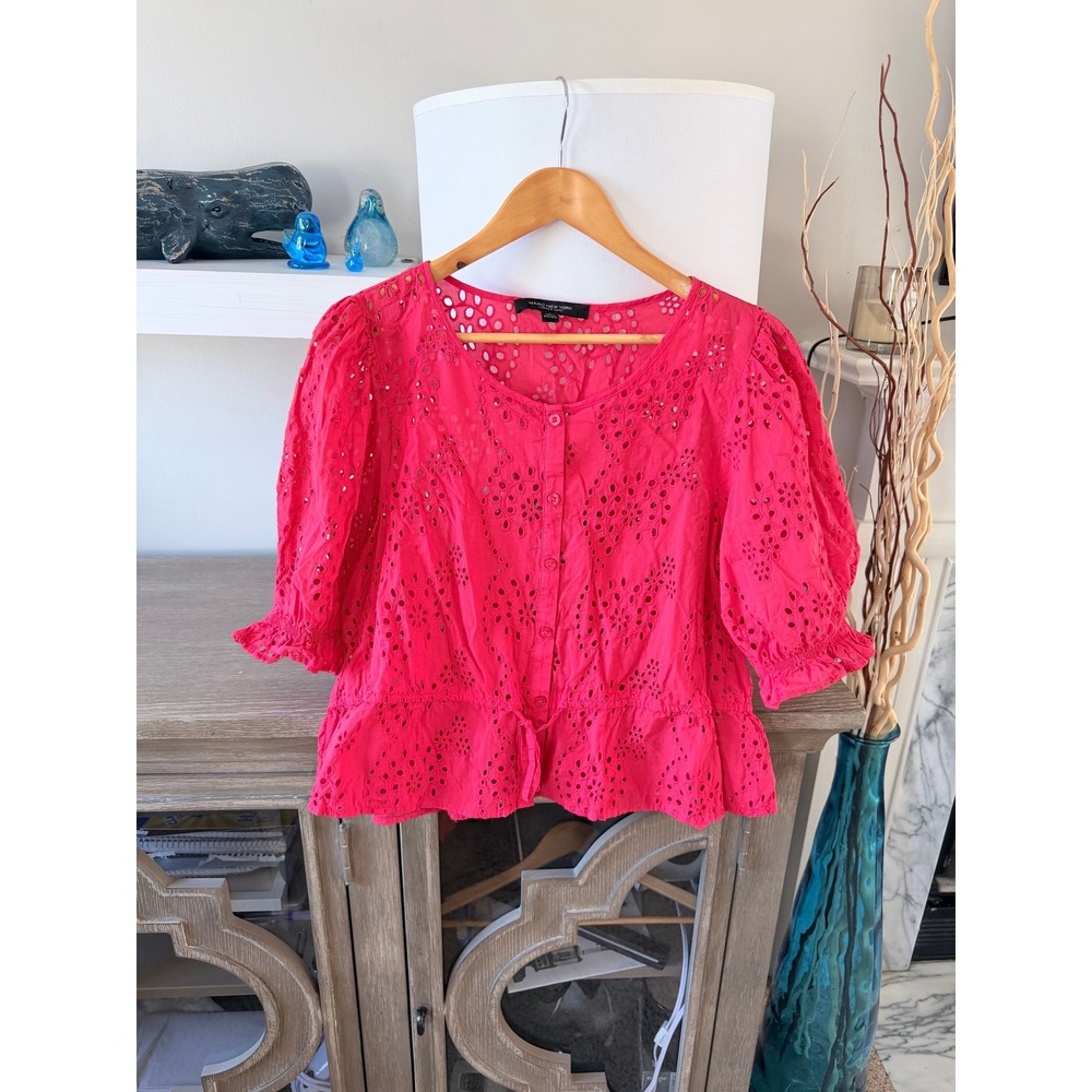 Marc New York Eyelet Peplum Blouse Womens Pink Large